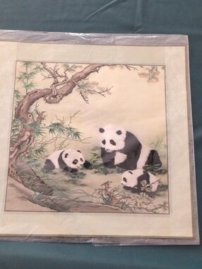 embroidered panda art piece